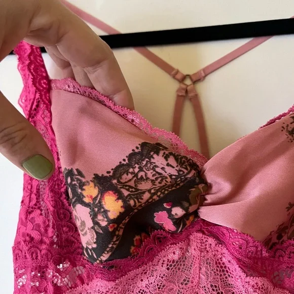 Free People Pink and Black Floral Chemise - Picture 2 of 5